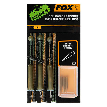 Fox Edges Camo Heli-Clip Rigs 50lb Leadcore