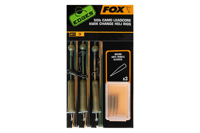 Fox Edges Camo Heli-Clip Rigs 50lb Leadcore