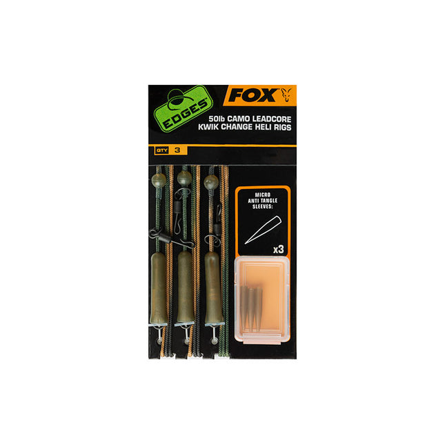 Fox Edges Camo Heli-Clip Rigs 50lb Leadcore