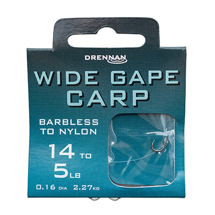 Drennan Wide Gape Carp Barbless Hooks to Nylon
