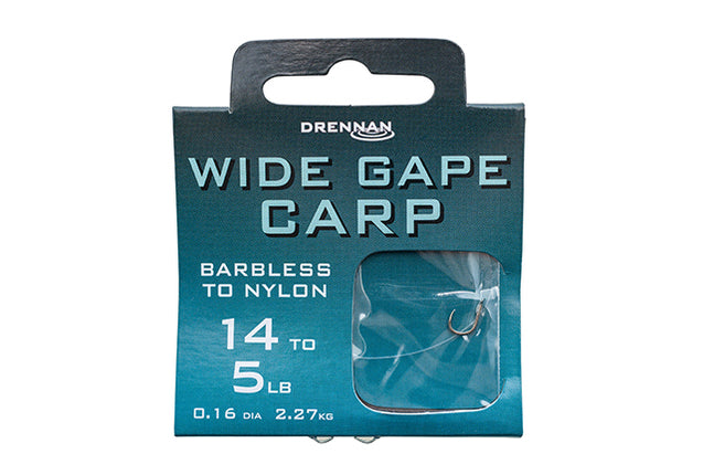 Drennan Wide Gape Carp Barbless Hooks to Nylon