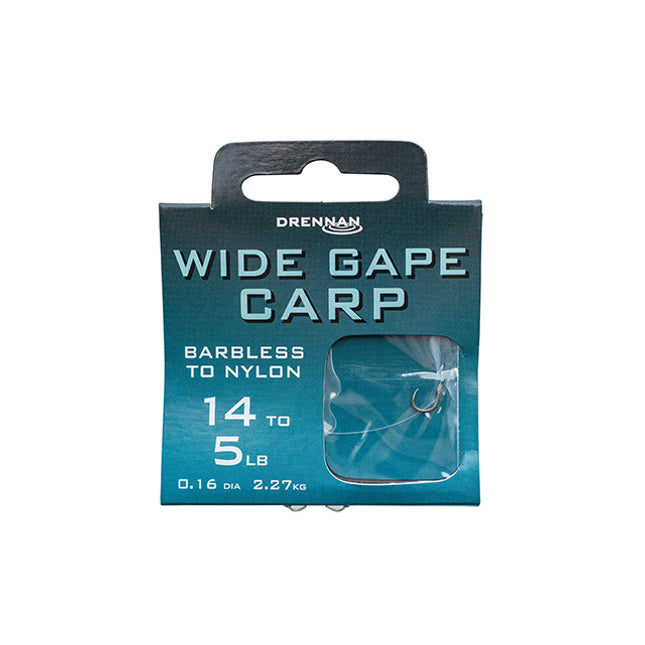 Drennan Wide Gape Carp Barbless Hooks to Nylon